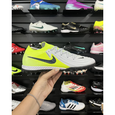 Chuteira Society Nike Phantom GX 2 Elite TF Cinza e Verde - Pronta Entrega