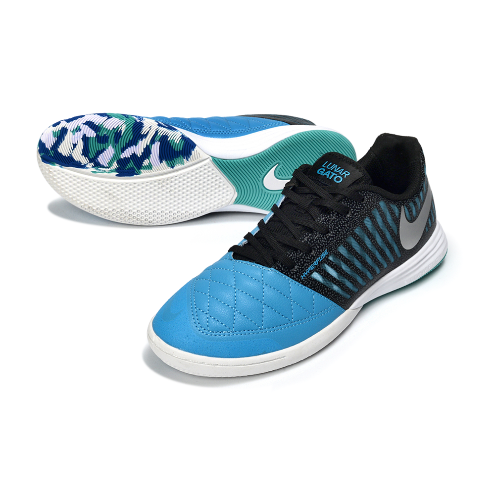 Chuteira Futsal Nike Lunar Gato II IC Preto, Azul e Verde