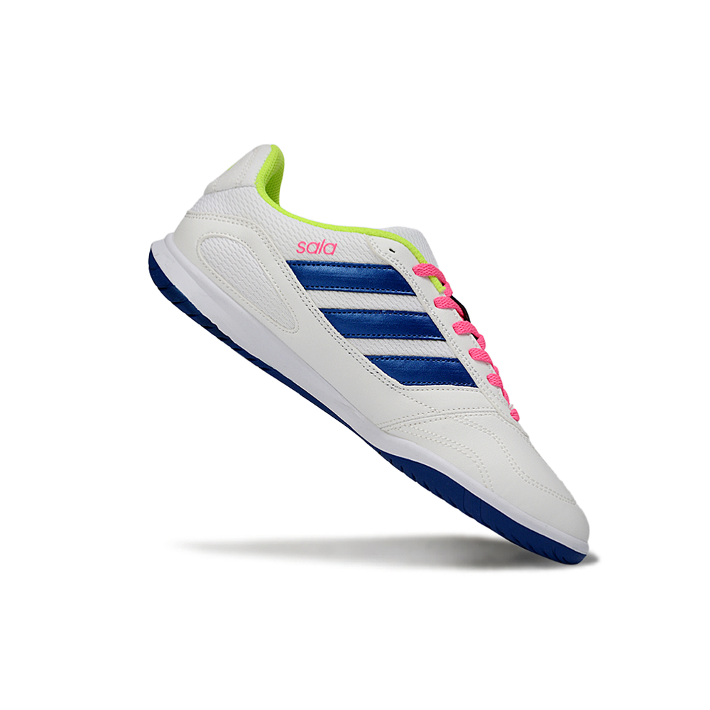 Chuteira Futsal Adidas Top Sala IC Branco, Azul, Rosa e Verde 