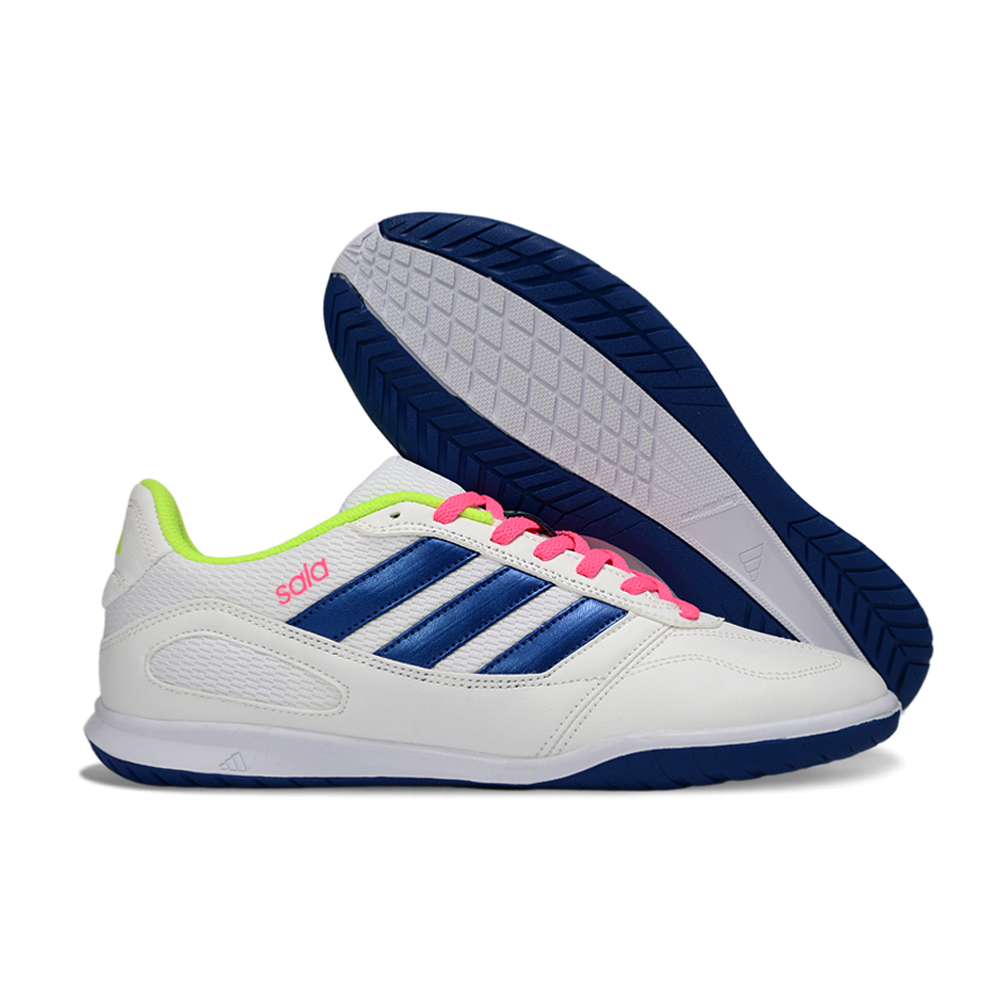 Chuteira Futsal Adidas Top Sala IC Branco, Azul, Rosa e Verde 