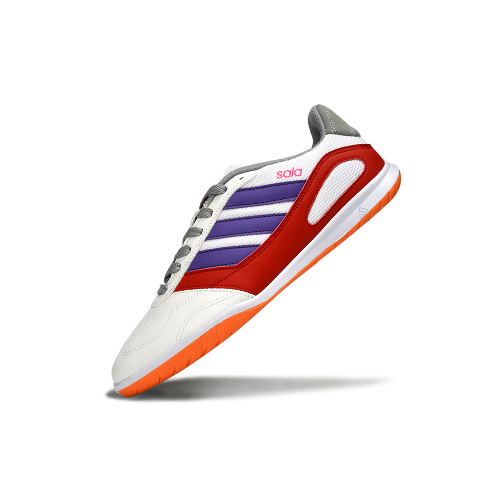 Chuteira Futsal Adidas Top Sala IC Branco, Vermelho, Laranja, Roxo e Cinza