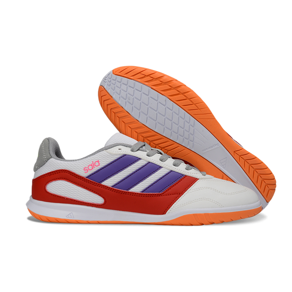 Chuteira Futsal Adidas Top Sala IC Branco, Vermelho, Laranja, Roxo e Cinza