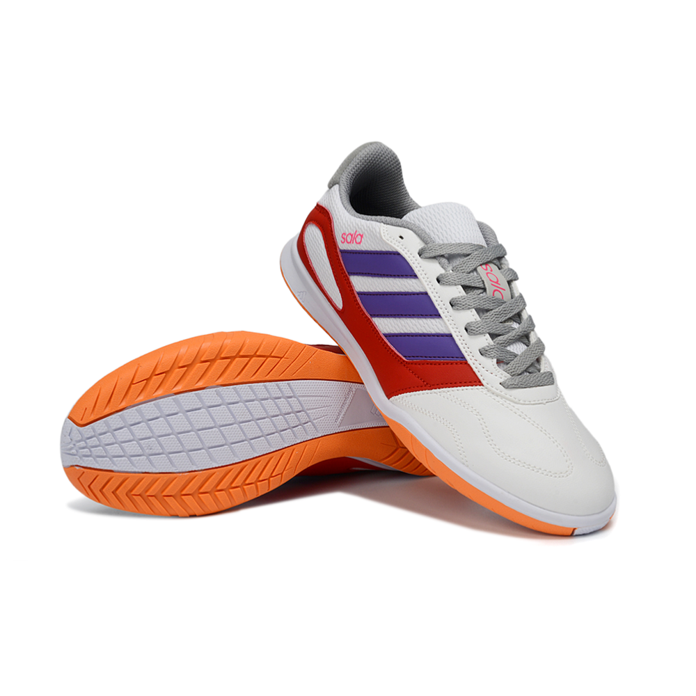 Chuteira Futsal Adidas Top Sala IC Branco, Vermelho, Laranja, Roxo e Cinza
