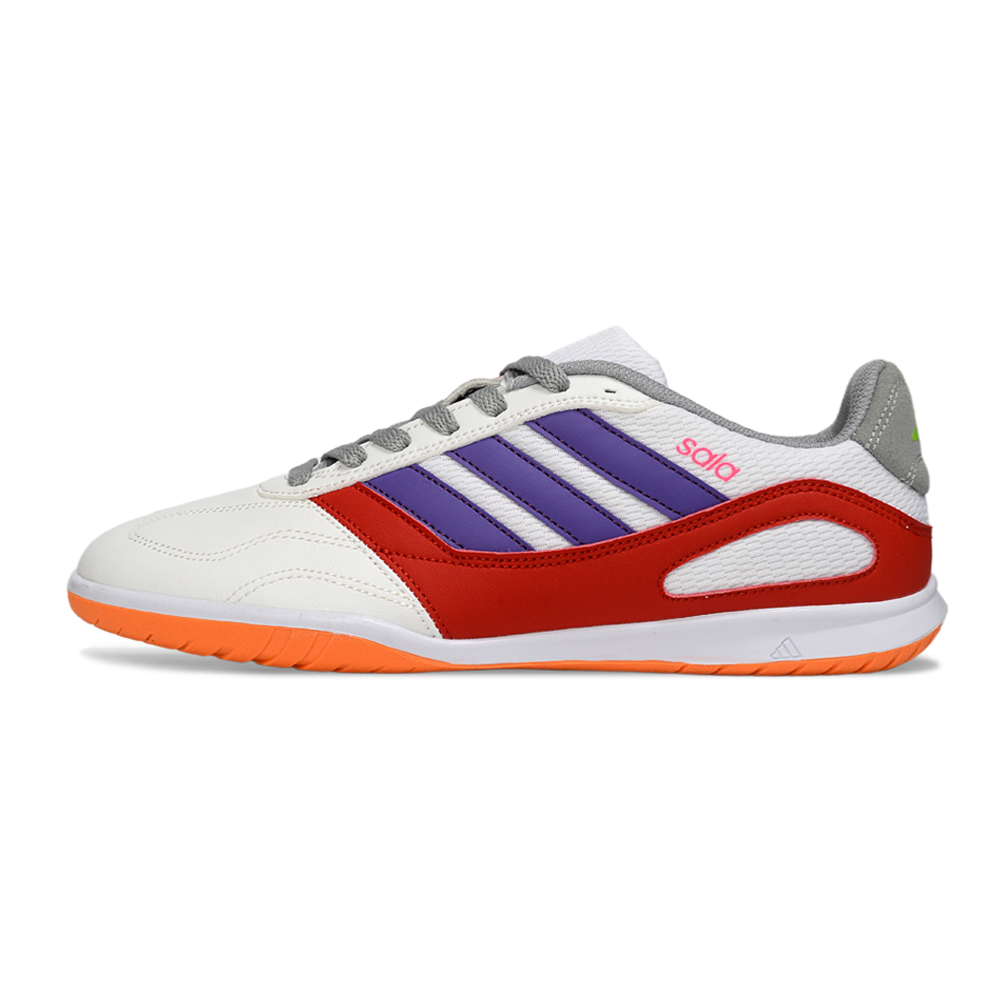 Chuteira Futsal Adidas Top Sala IC Branco, Vermelho, Laranja, Roxo e Cinza
