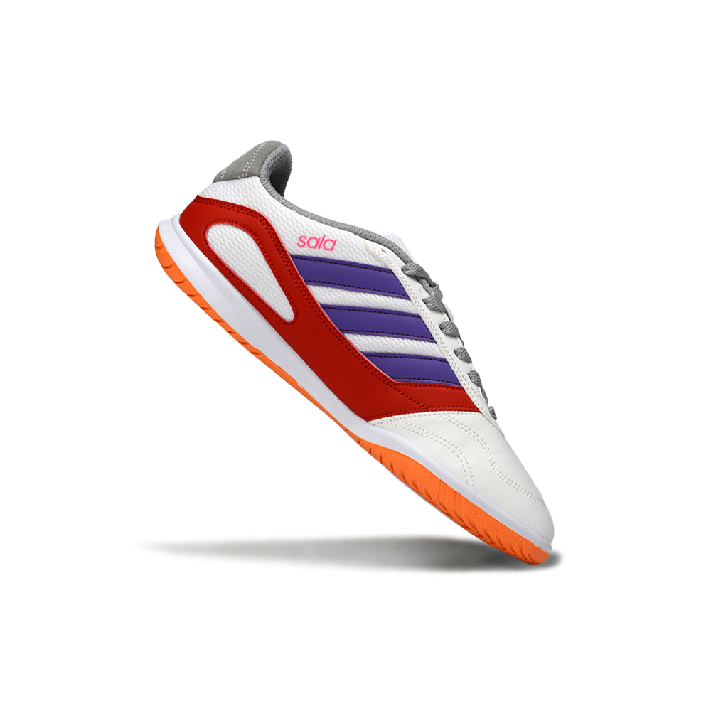 Chuteira Futsal Adidas Top Sala IC Branco, Vermelho, Laranja, Roxo e Cinza
