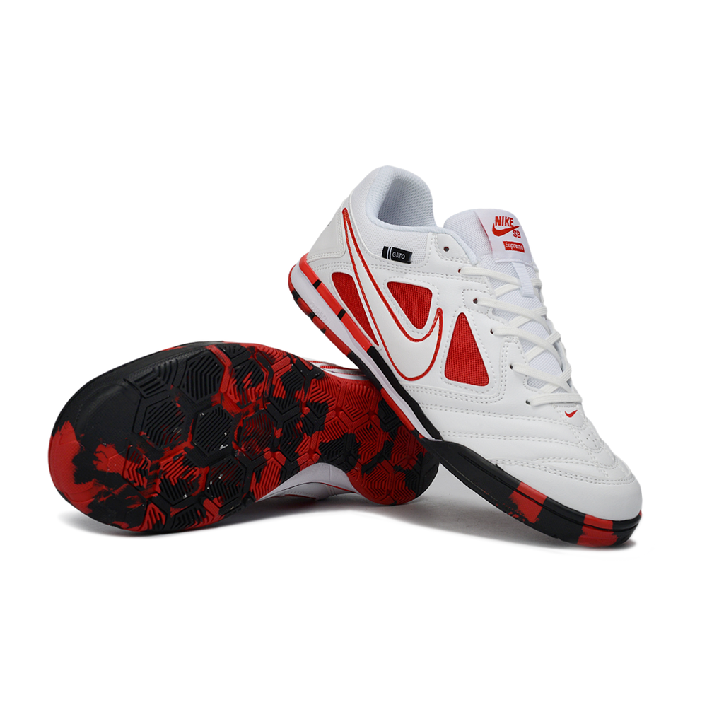 Chuteira Futsal Supreme x Nike SB Gato IC Branco, Vermelho e Preto