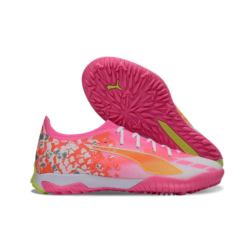 Chuteira Society Puma Ultra 6 Ultimate TF Laranja, Rosa e Branco