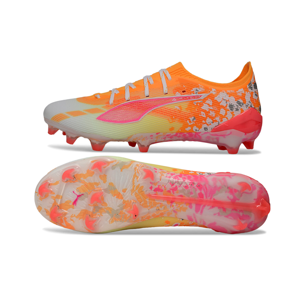 Chuteira Campo Puma Ultra 5 Ultimate FG Laranja, Rosa e Branco