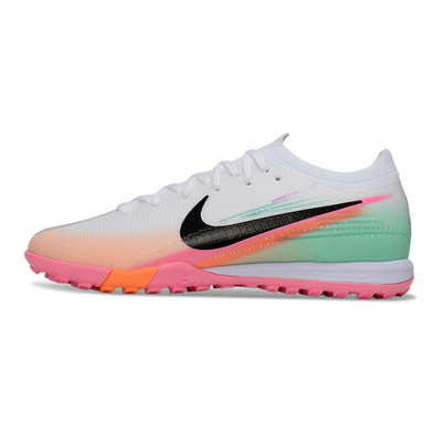 Chuteira Society Nike Air Zoom Mercurial Vapor 16 Elite TF Branco, Rosa, Laranja e Verde