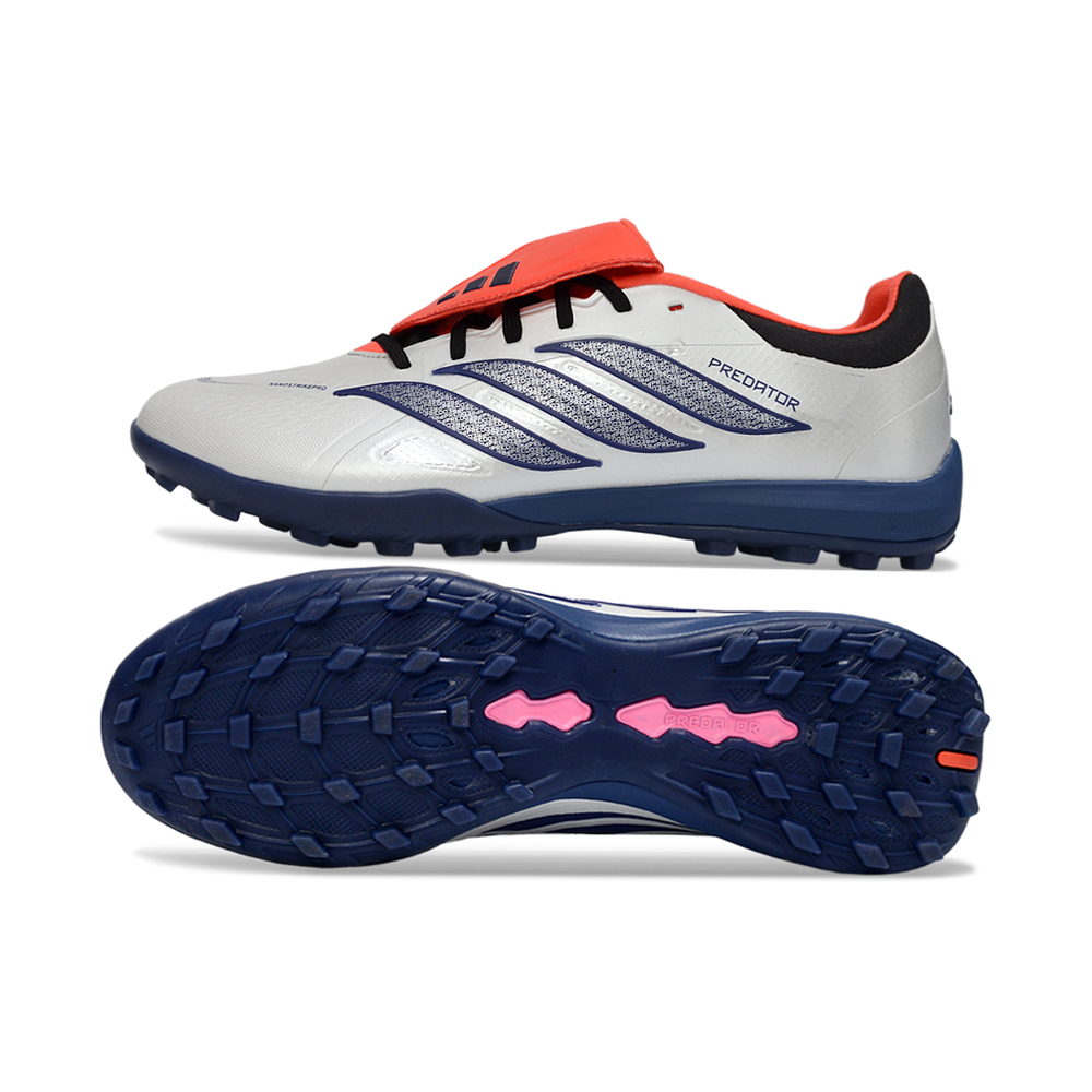 Chuteira Society Adidas Predator Tounge Elite 26 TF Prata, Azul e Vermelho