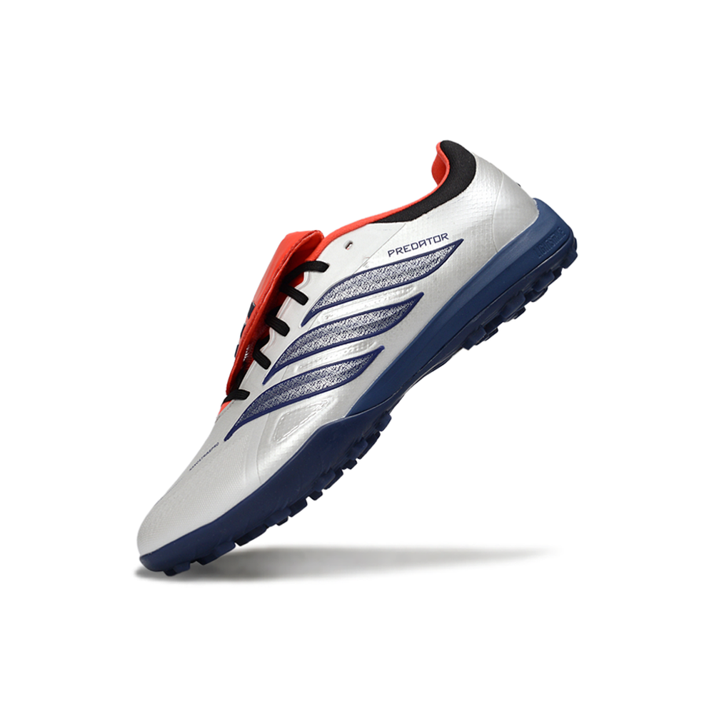 Chuteira Society Adidas Predator Tounge Elite 26 TF Prata, Azul e Vermelho