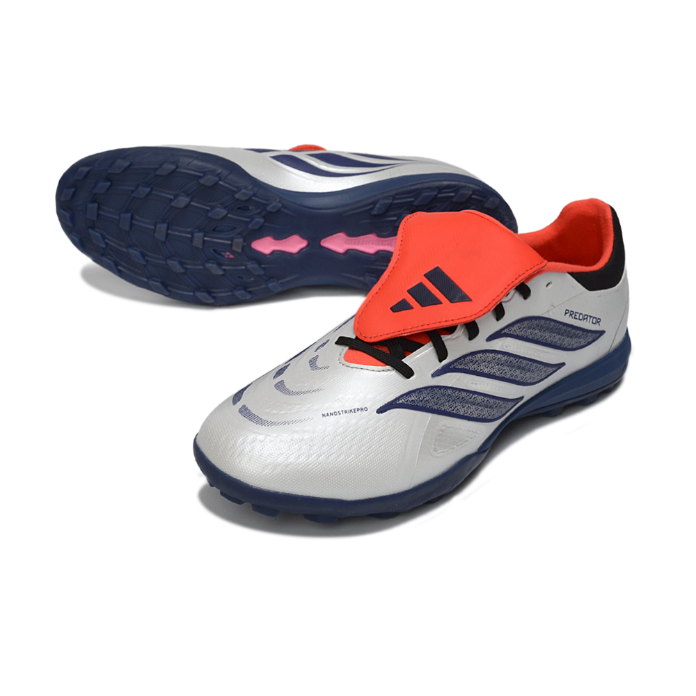 Chuteira Society Adidas Predator Tounge Elite 26 TF Prata, Azul e Vermelho
