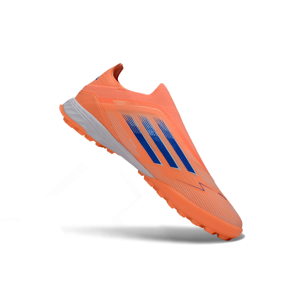 Chuteira Society Adidas F50+ TF Laranja e Azul "Coral Blaze"