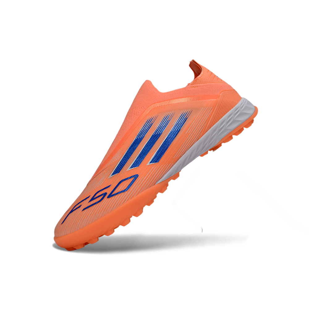 Chuteira Society Adidas F50+ TF Laranja e Azul "Coral Blaze"