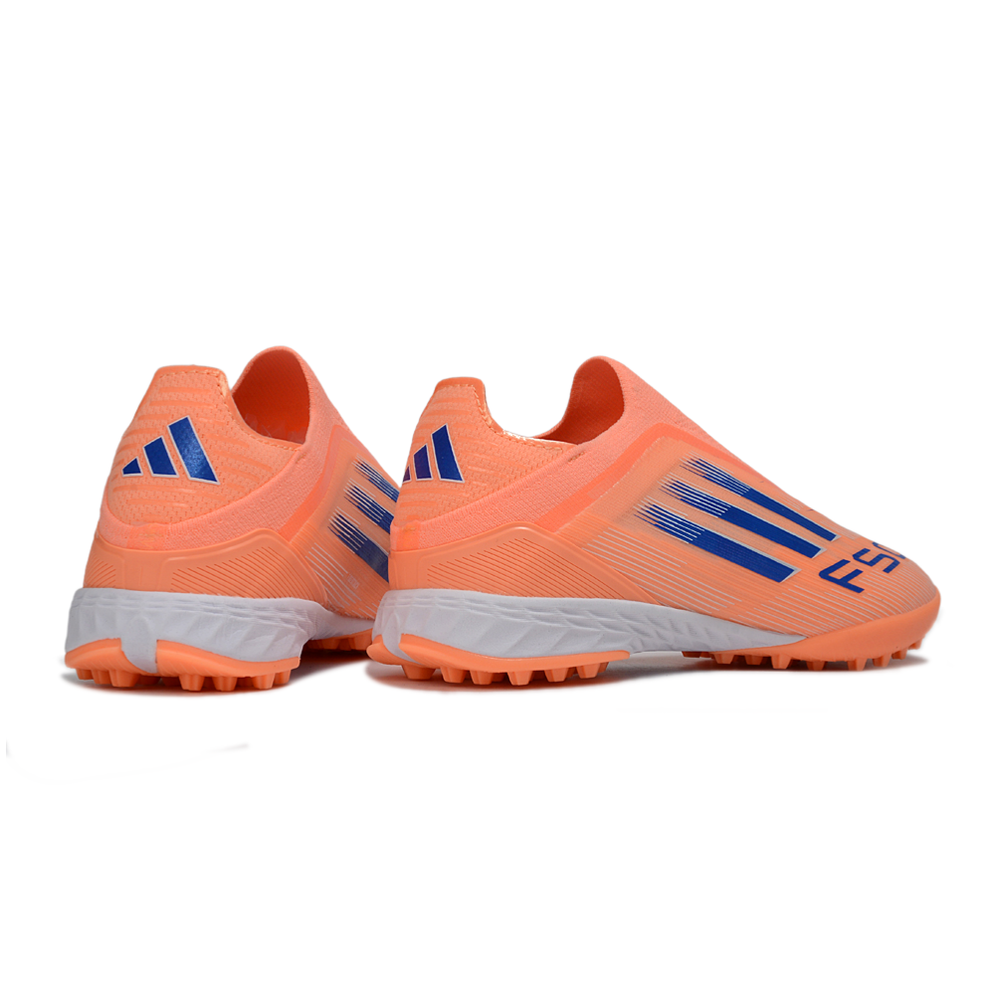 Chuteira Society Adidas F50+ TF Laranja e Azul "Coral Blaze"