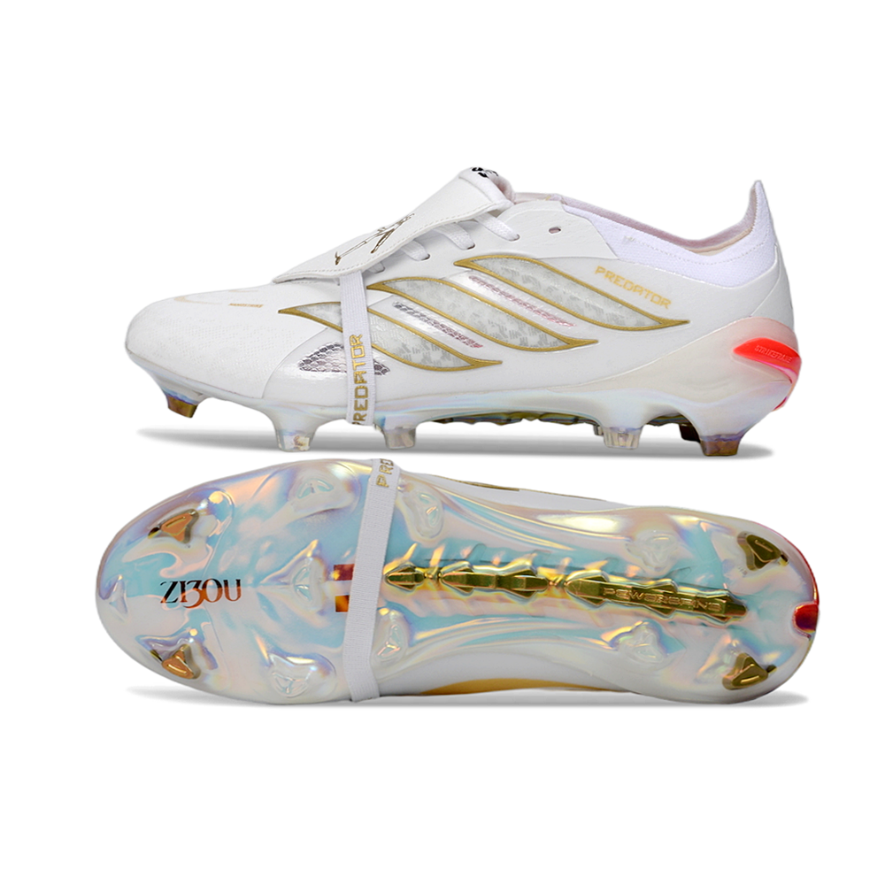Chuteira Campo Adidas Predator Tongue 26 Elite FG Branco e Dourado