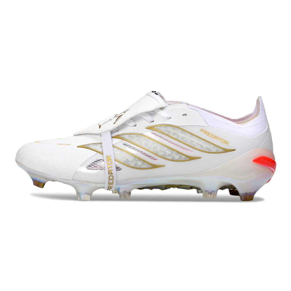 Chuteira Campo Adidas Predator Tongue 26 Elite FG Branco e Dourado