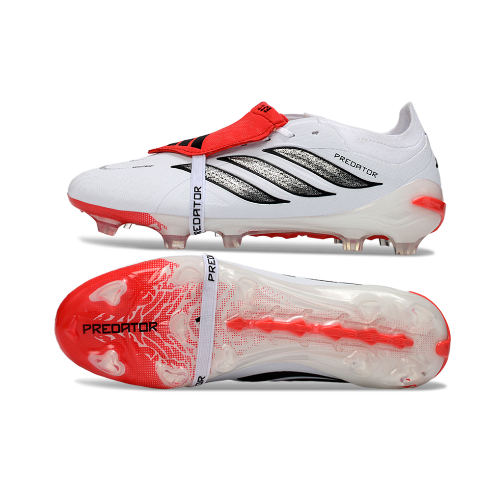 Chuteira Campo Adidas Predator Tongue 26 Elite FG Branco, Preto e Vermelho