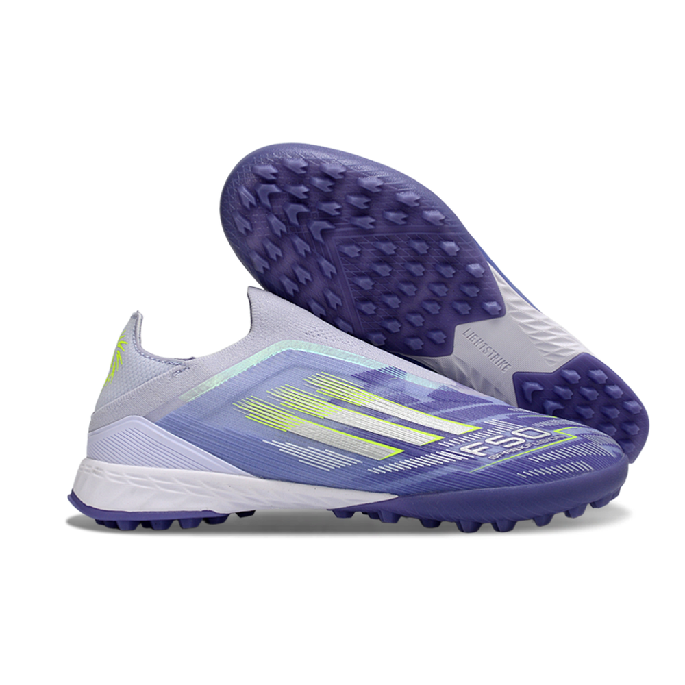 Chuteira Society Adidas F50+ TF Roxo e Verde 