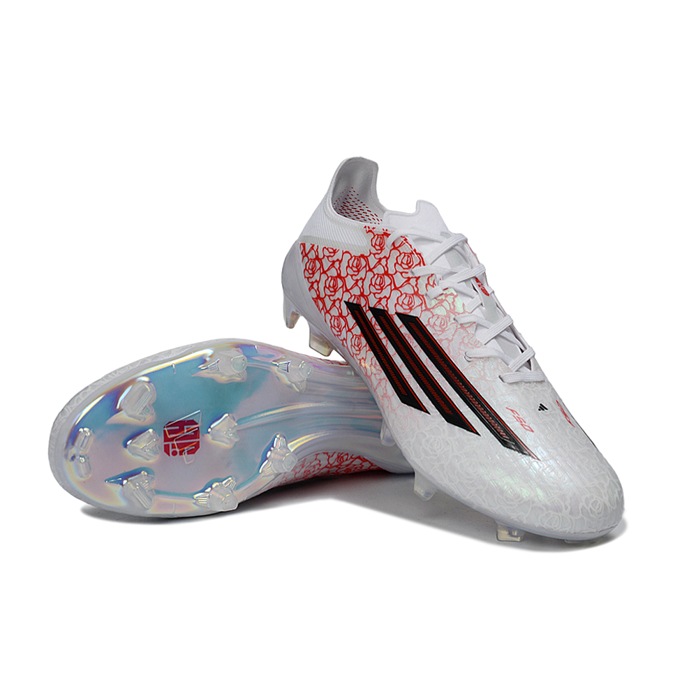 Chuteira Campo Adidas F50 FG Branco, Vermelho e Preto