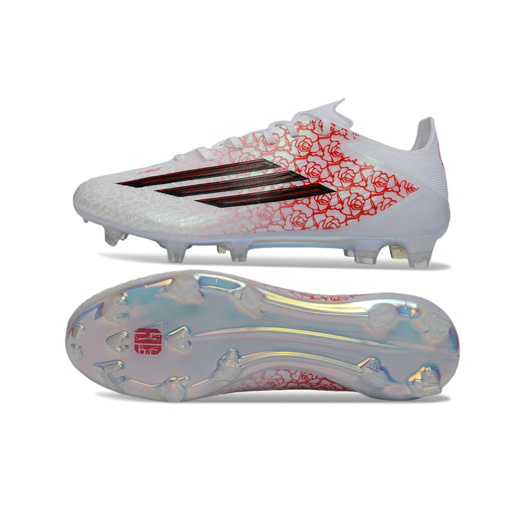 Chuteira Campo Adidas F50 FG Branco, Vermelho e Preto