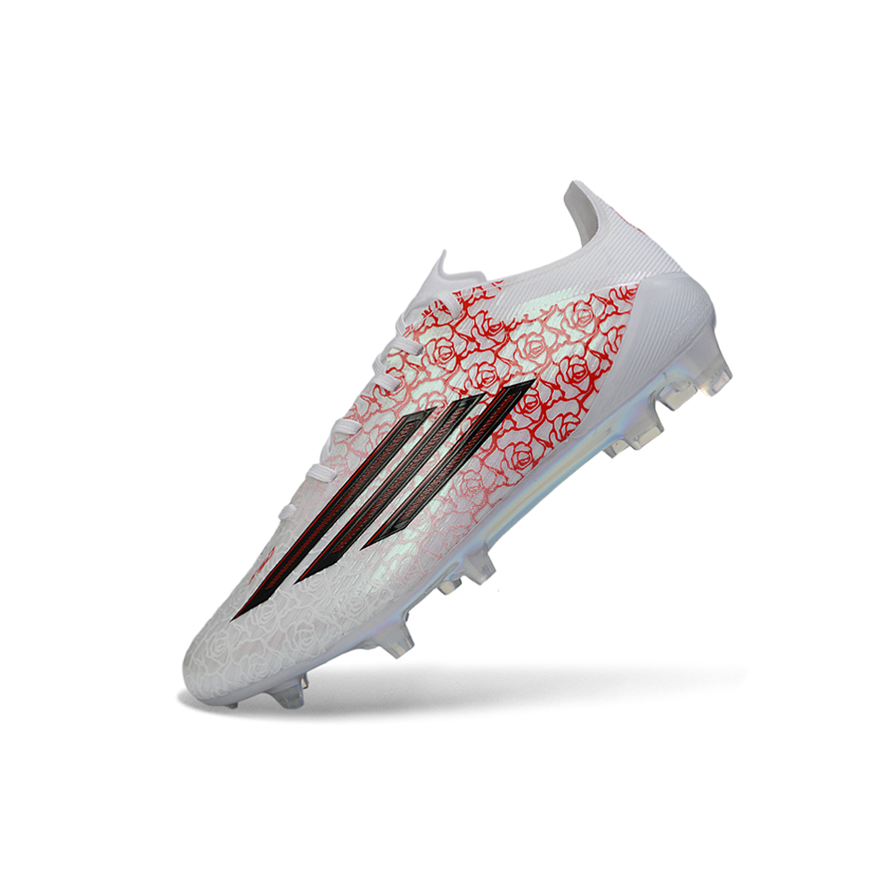 Chuteira Campo Adidas F50 FG Branco, Vermelho e Preto