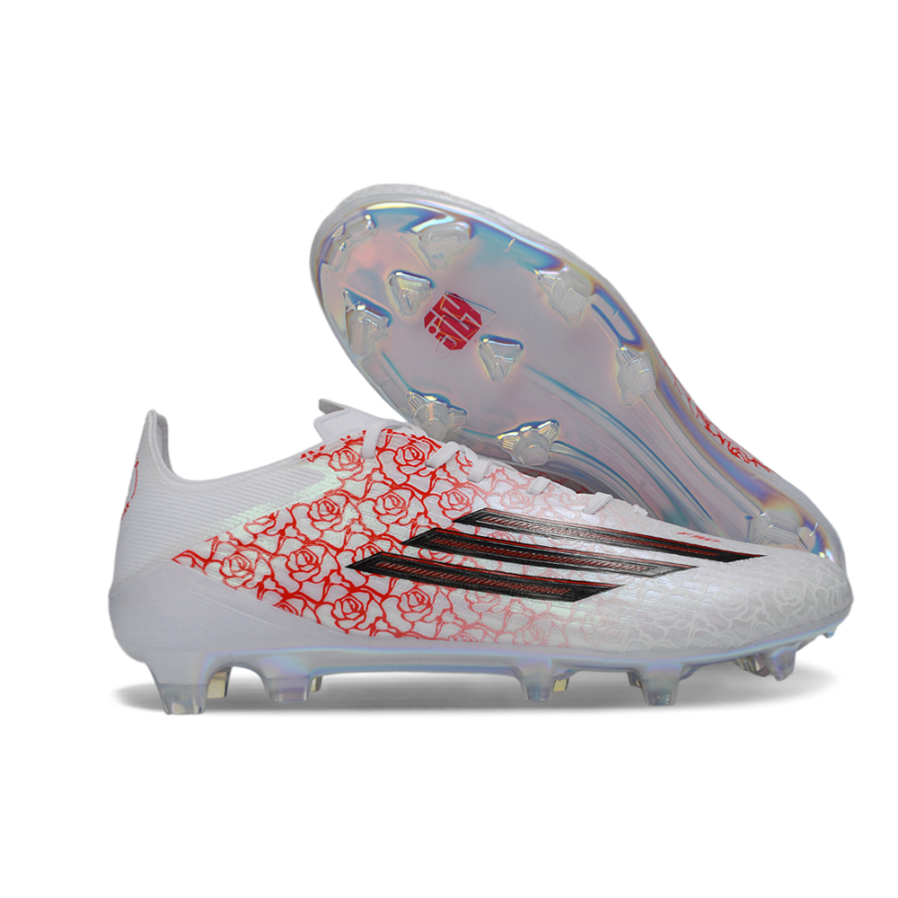 Chuteira Campo Adidas F50 FG Branco, Vermelho e Preto