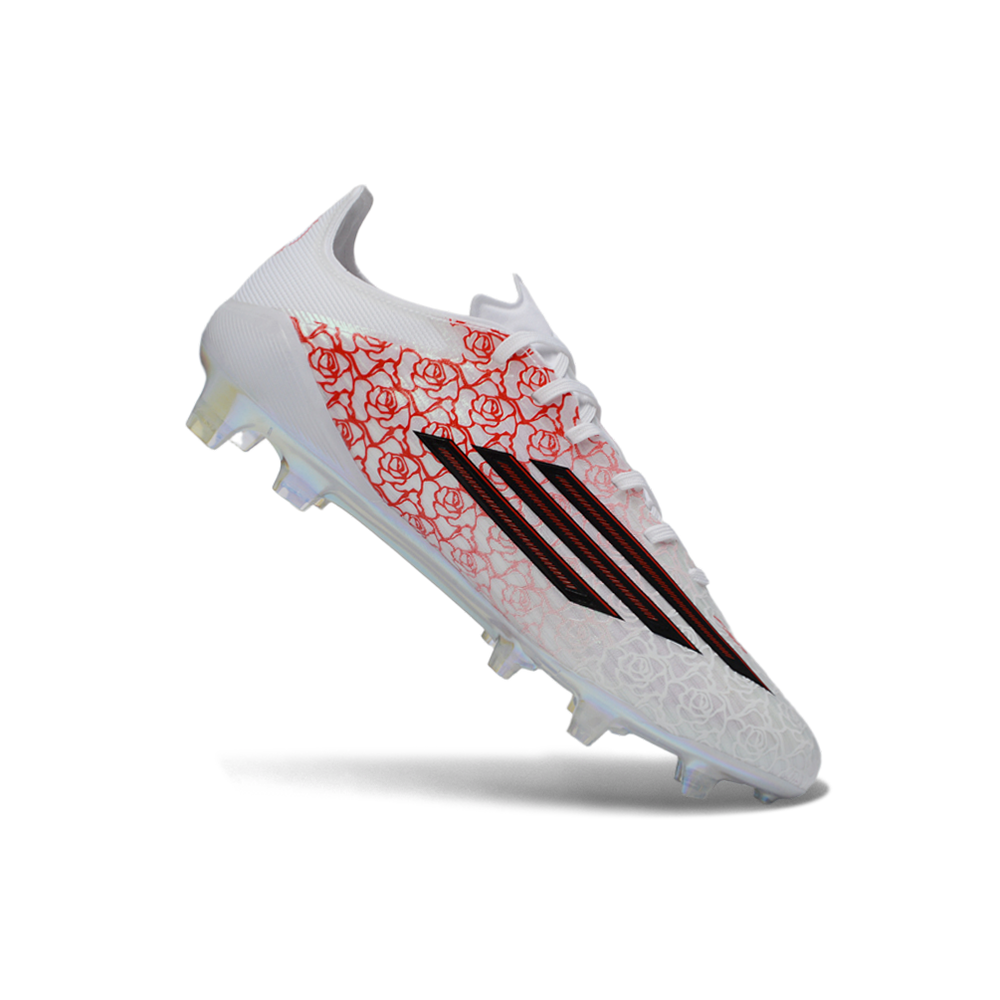 Chuteira Campo Adidas F50 FG Branco, Vermelho e Preto