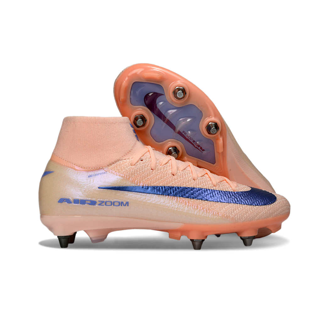 Chuteira Campo Nike Air Zoom Mercurial Superfly 10 Elite Trava Mista Salmão e Azul