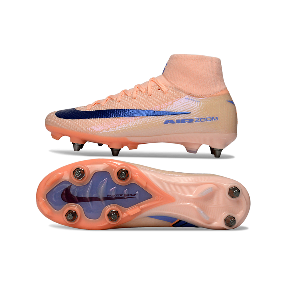 Chuteira Campo Nike Air Zoom Mercurial Superfly 10 Elite Trava Mista Salmão e Azul