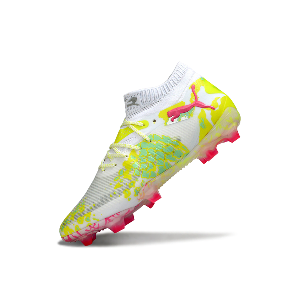 Chuteira Campo Puma Future 8 FG Branco, Verde e Rosa 