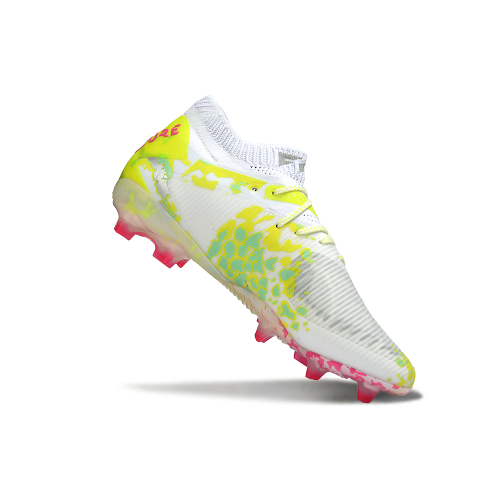 Chuteira Campo Puma Future 8 FG Branco, Verde e Rosa 