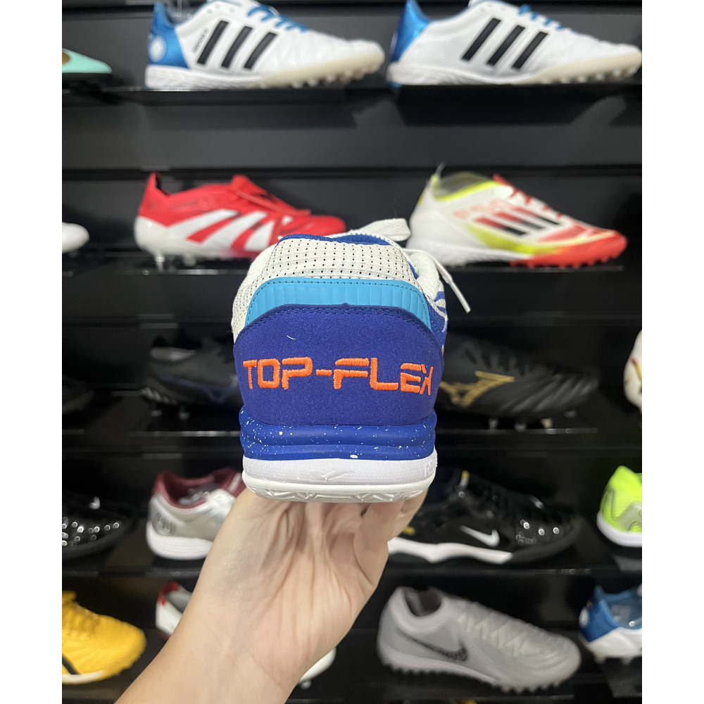 Chuteira Futsal Joma Top Flex Rebound IC Branco, Azul e Laranja - Pronta Entrega