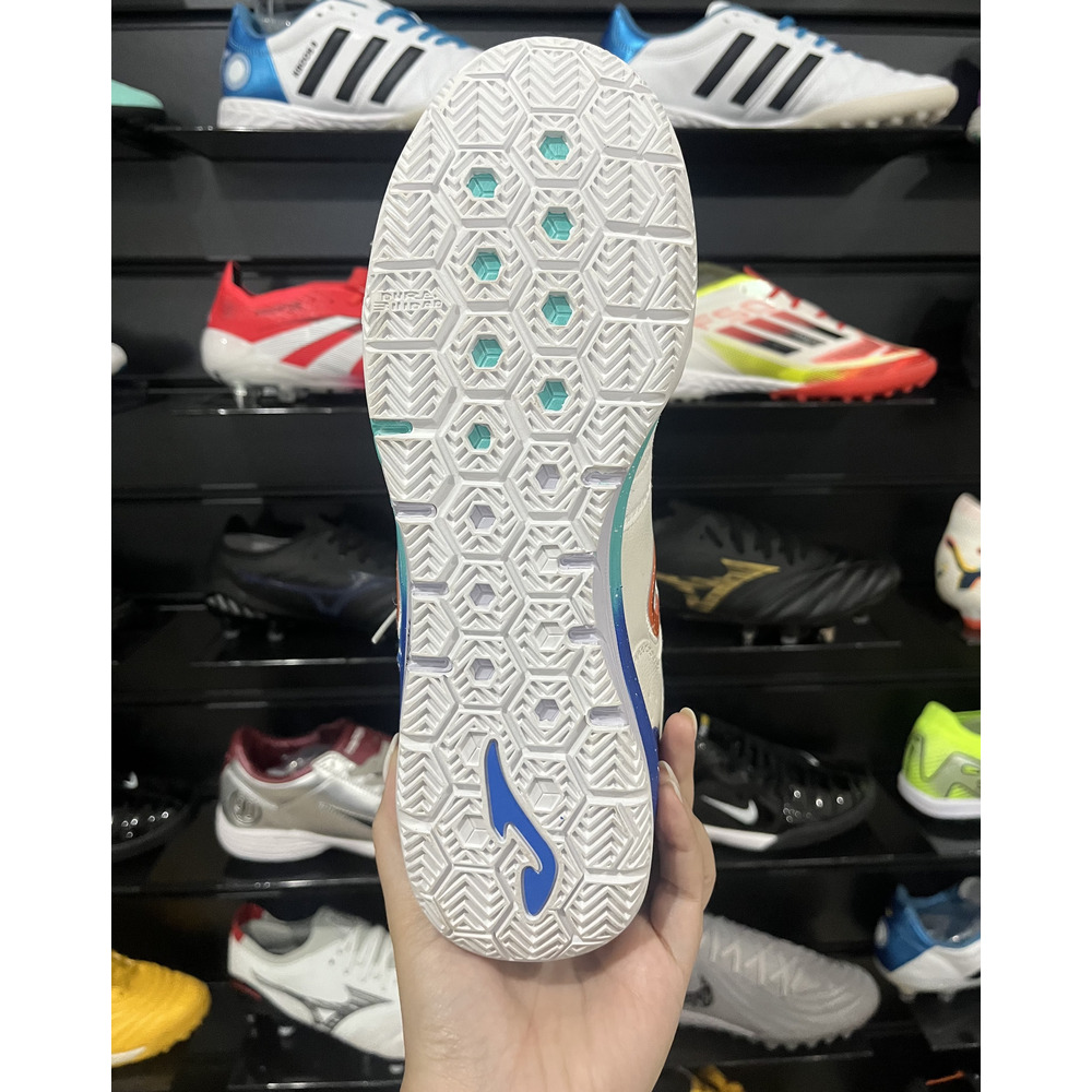 Chuteira Futsal Joma Top Flex Rebound IC Branco, Azul e Laranja - Pronta Entrega