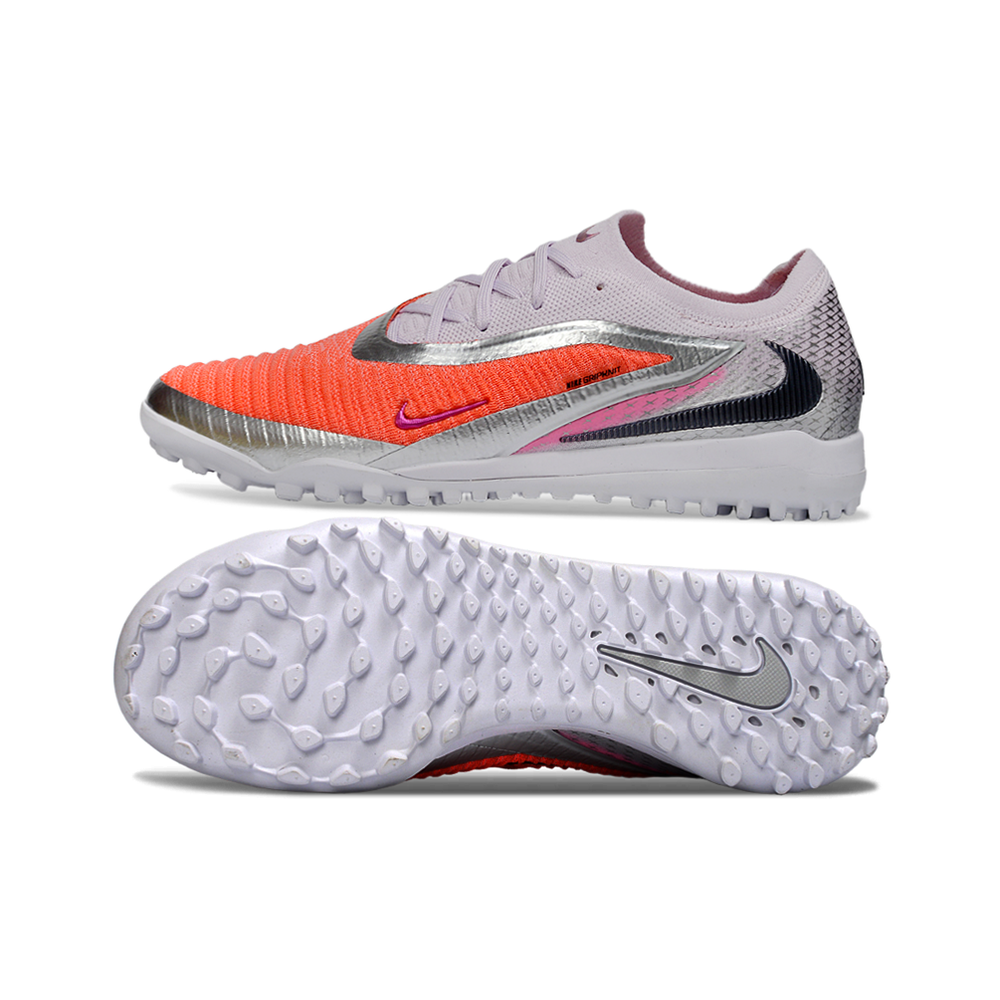 Chuteira Society Nike Phantom GX 6 Elite TF Cinza, Prata e Laranja 