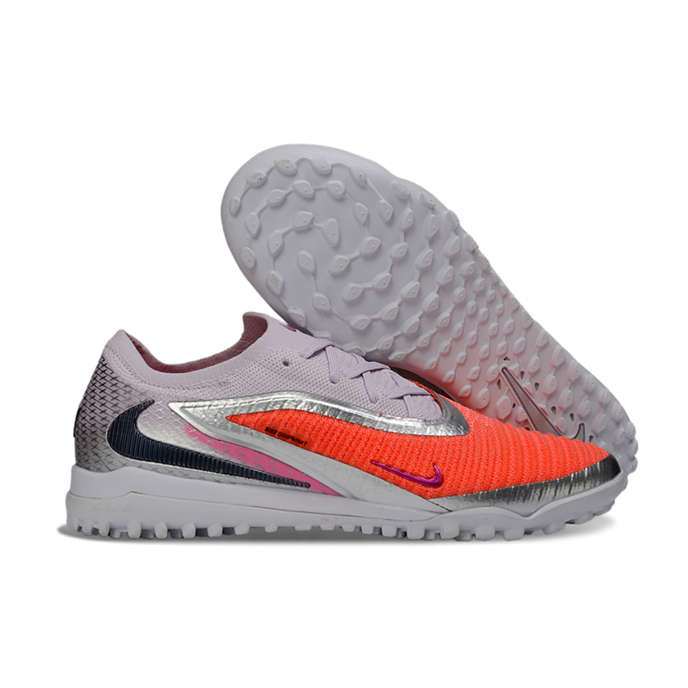 Chuteira Society Nike Phantom GX 6 Elite TF Cinza, Prata e Laranja 