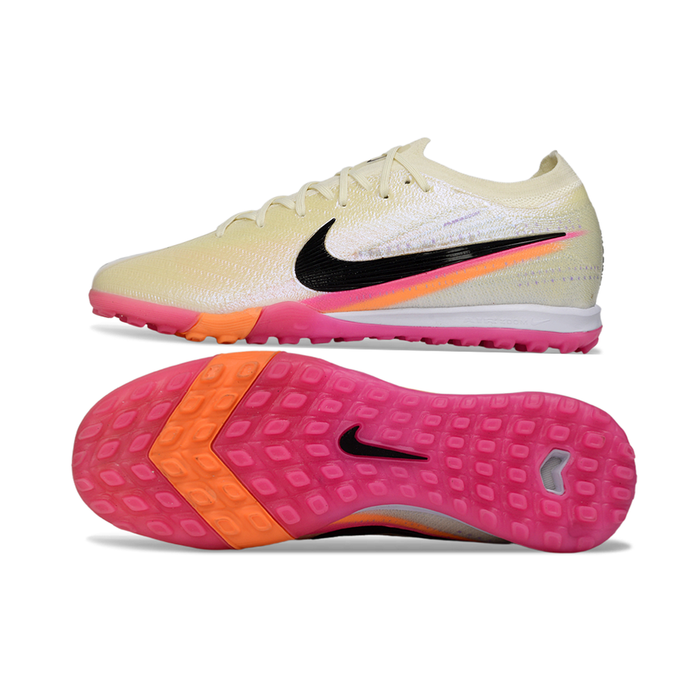 Chuteira Society Nike Air Zoom Mercurial Vapor 16 Elite TF Bege, Rosa e Laranja 