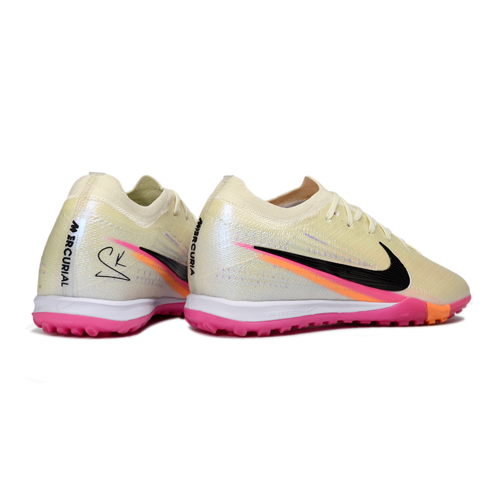 Chuteira Society Nike Air Zoom Mercurial Vapor 16 Elite TF Bege, Rosa e Laranja 