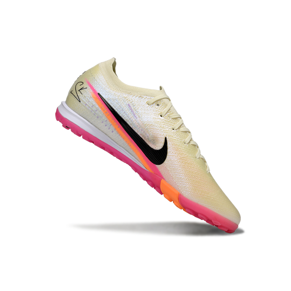 Chuteira Society Nike Air Zoom Mercurial Vapor 16 Elite TF Bege, Rosa e Laranja 