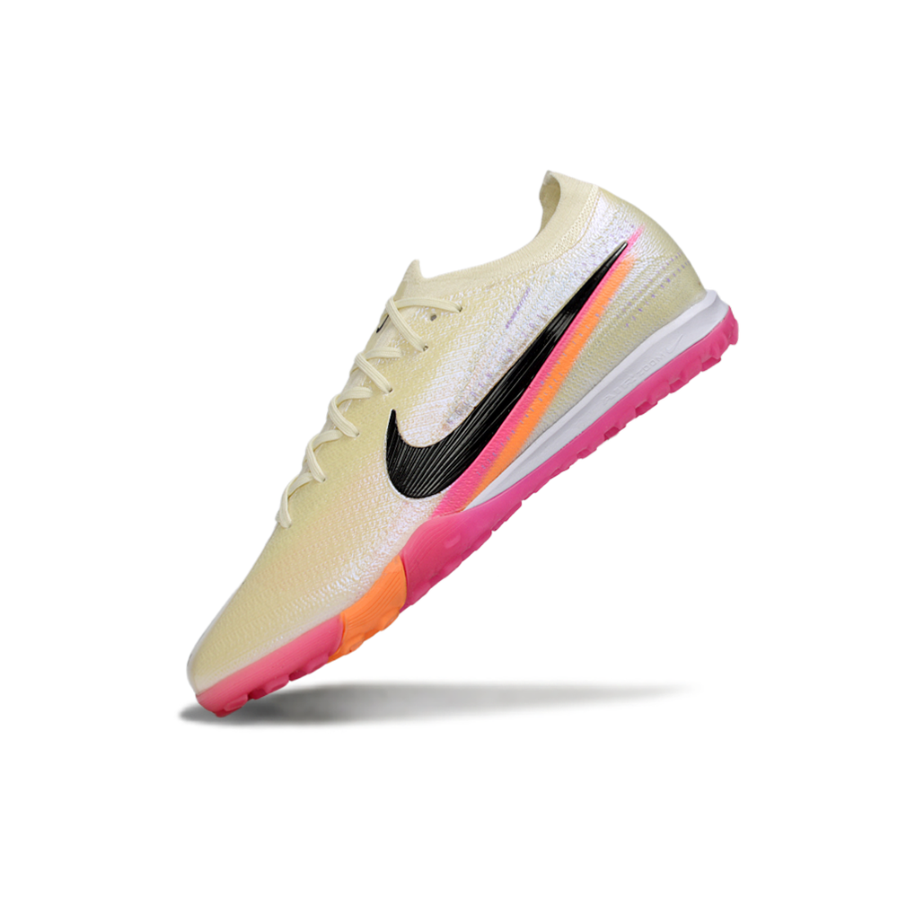 Chuteira Society Nike Air Zoom Mercurial Vapor 16 Elite TF Bege, Rosa e Laranja 