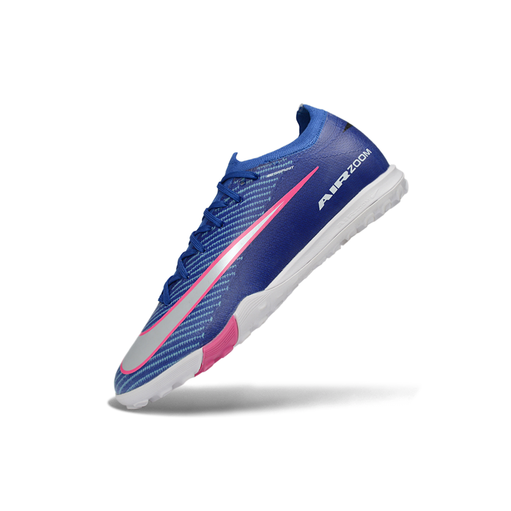 Chuteira Society Nike Air Zoom Mercurial Vapor 16 Elite TF Azul, Branco e Rosa "Attack Pack"