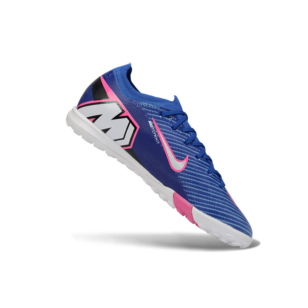 Chuteira Society Nike Air Zoom Mercurial Vapor 16 Elite TF Azul, Branco e Rosa "Attack Pack"