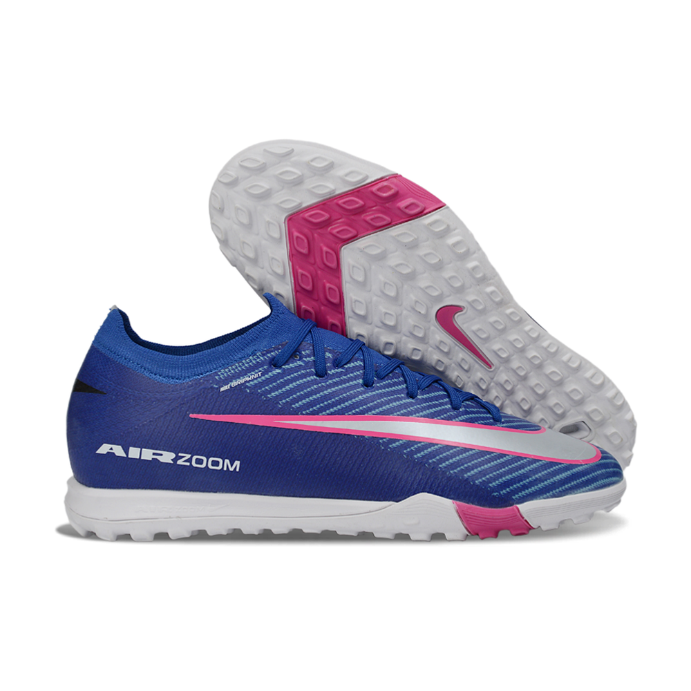 Chuteira Society Nike Air Zoom Mercurial Vapor 16 Elite TF Azul, Branco e Rosa "Attack Pack"