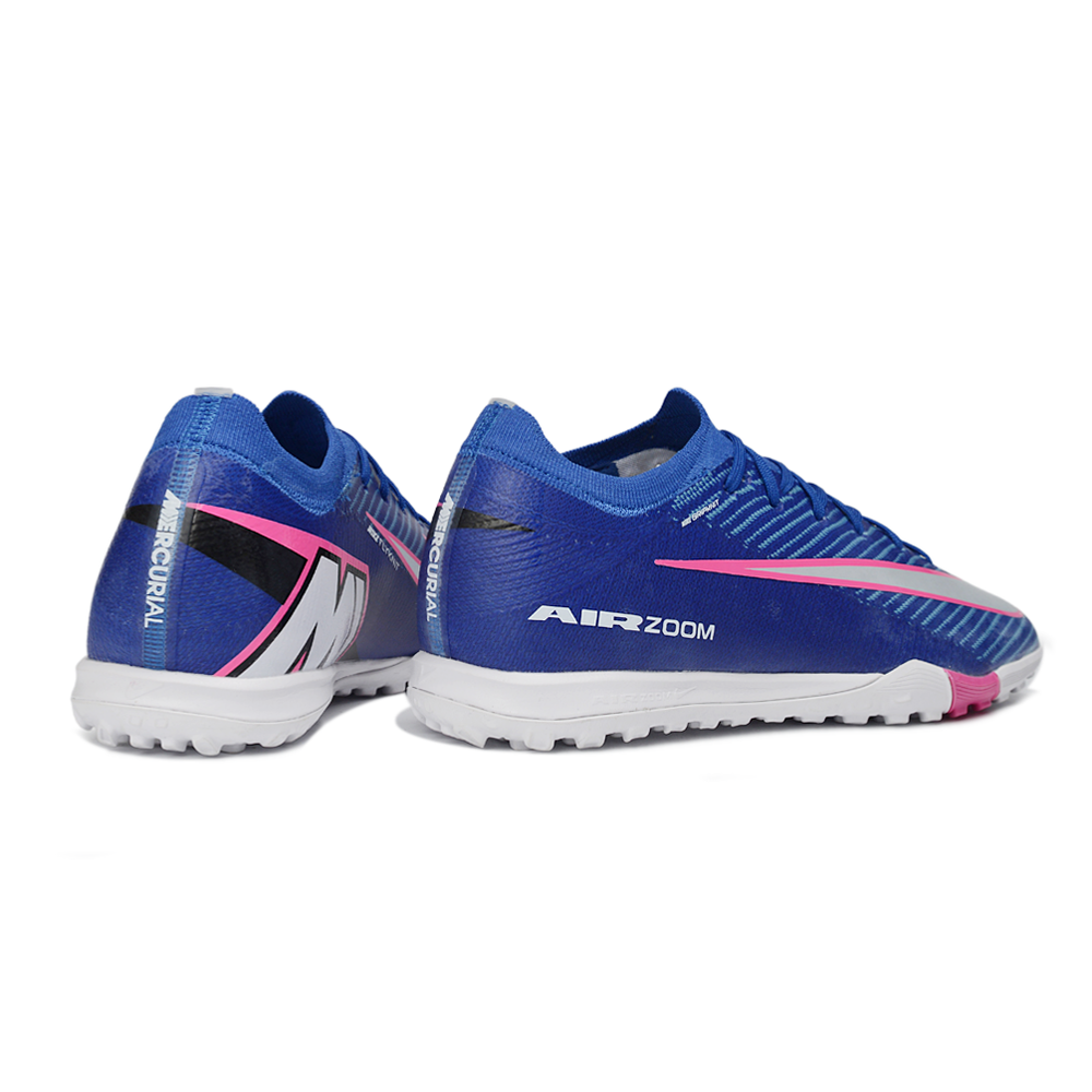 Chuteira Society Nike Air Zoom Mercurial Vapor 16 Elite TF Azul, Branco e Rosa "Attack Pack"