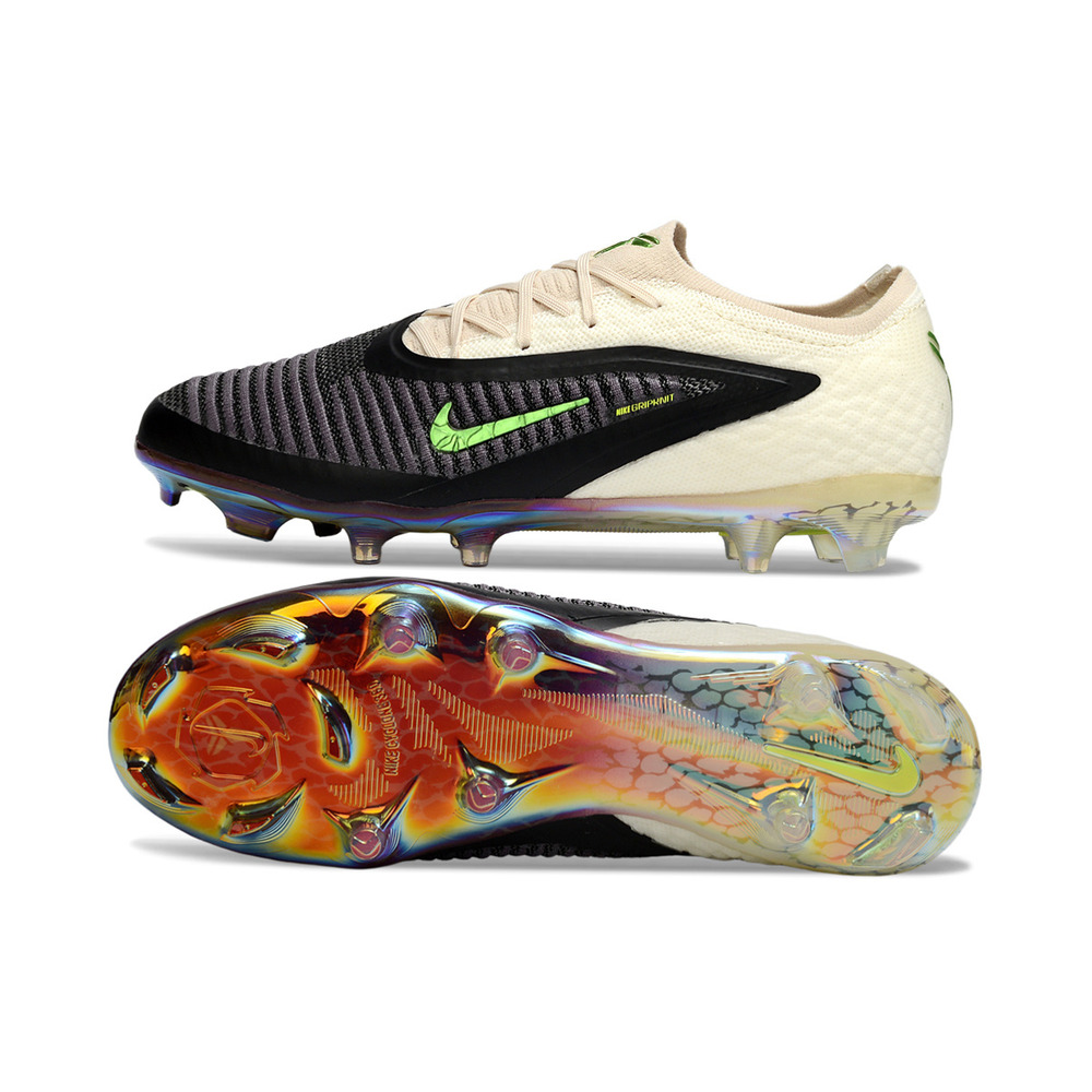 Chuteira Campo Nike Phantom GX 3 Elite FG Preto, Bege e Verde "Black Mamba"