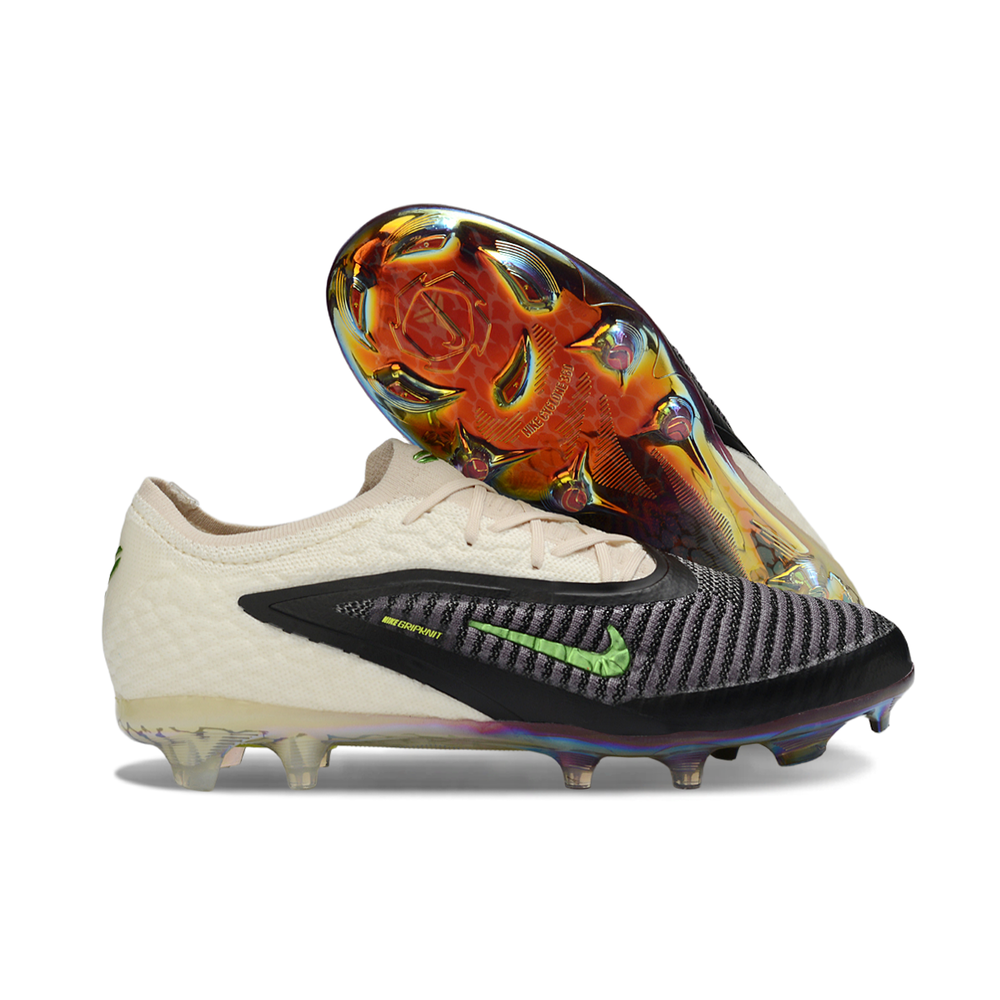 Chuteira Campo Nike Phantom GX 3 Elite FG Preto, Bege e Verde "Black Mamba"