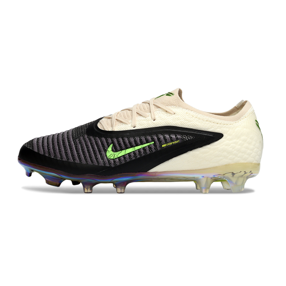 Chuteira Campo Nike Phantom GX 3 Elite FG Preto, Bege e Verde "Black Mamba"