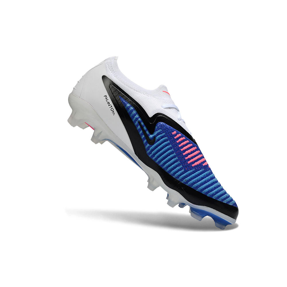 Chuteira Campo Nike Phantom GX 3 Elite FG Branco, Azul e Rosa "Attack Pack"