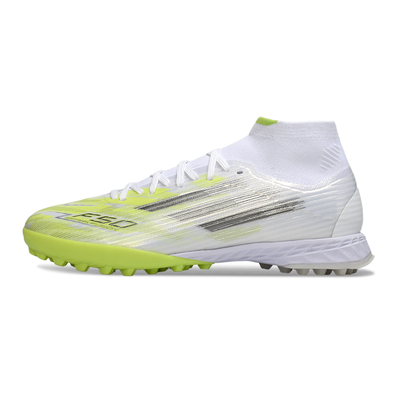 Chuteira Society Adidas F50 Cano Médio TF Branco e Verde 