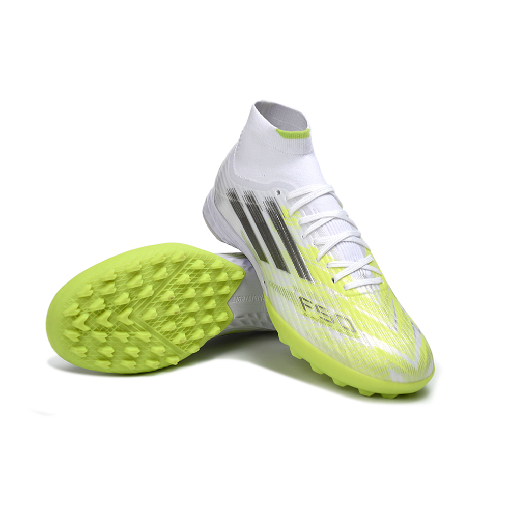 Chuteira Society Adidas F50 Cano Médio TF Branco e Verde 